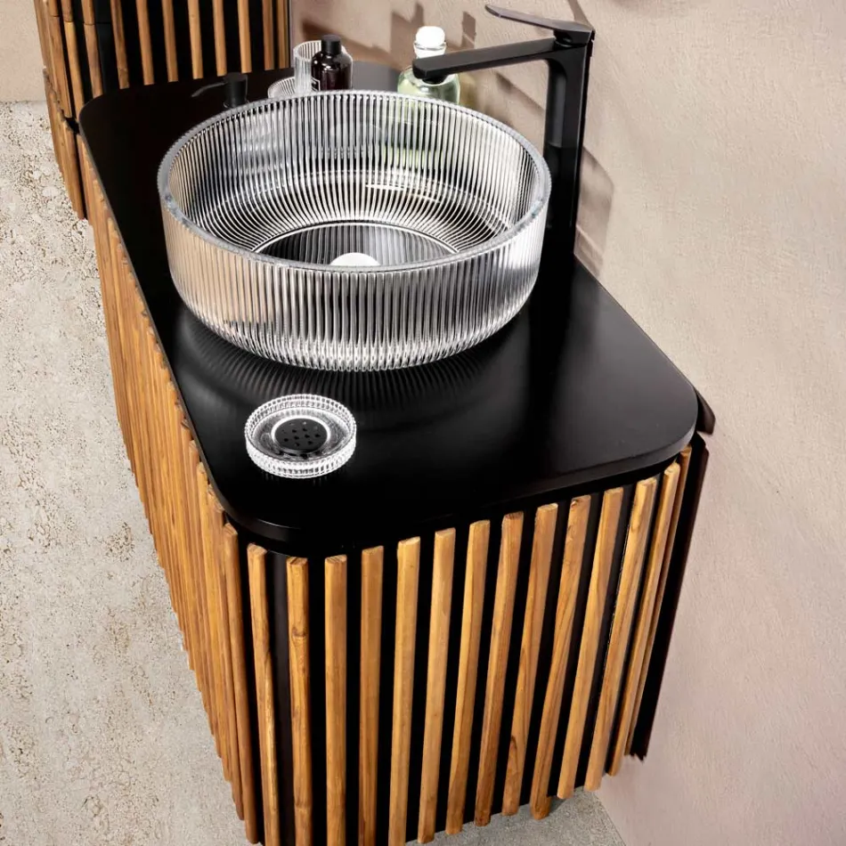 Handgjort badrumsskåp i massiv teak och mahogny - Heliconia Viadurini