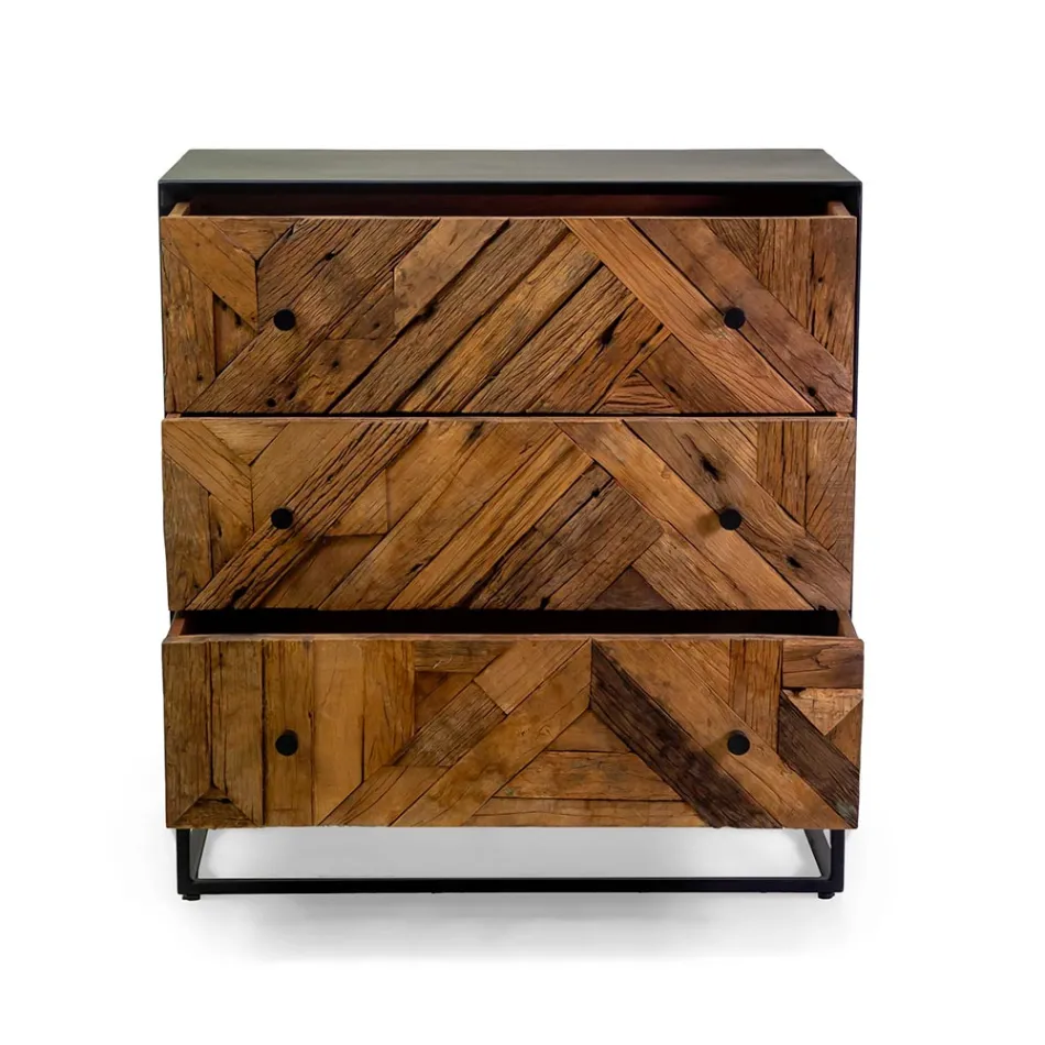 Vardagsrumsskåp i svart metall med 3 trälådor - Wreck Viadurini