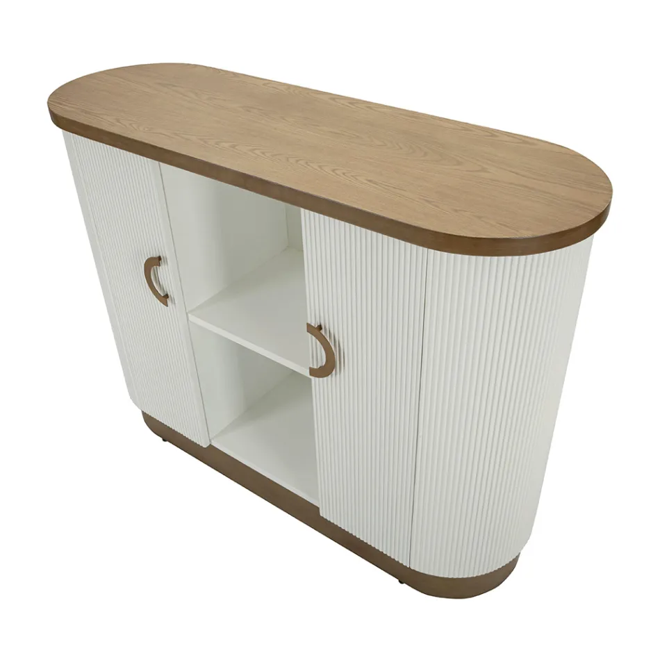 Träskåp med topp och rundade insatser med 2 dörrar och 2 hyllor - Rachel Viadurini