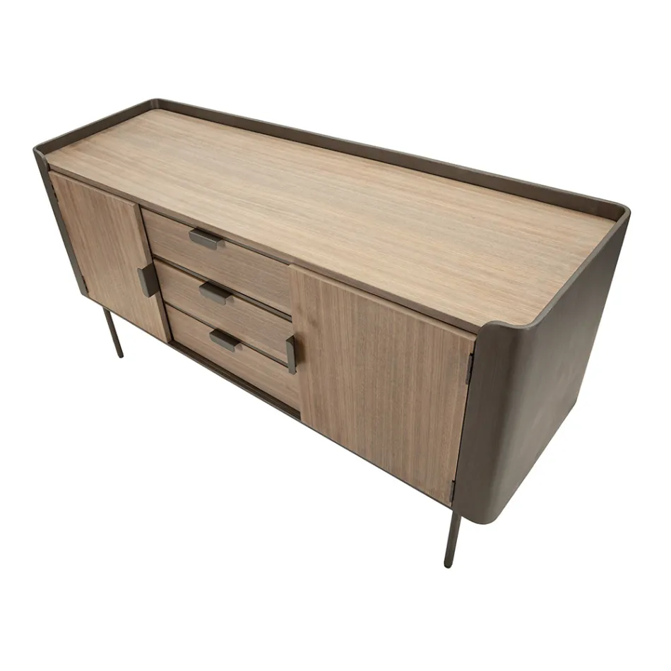 Skåp i granträ och gråjärn med 3 lådor och 2 dörrar - Cooper Viadurini