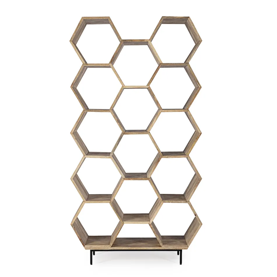Living Room Bokhylla i Mango Wood Honeycomb Design - Carida Viadurini