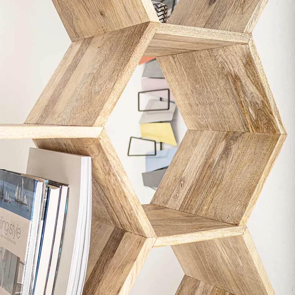 Living Room Bokhylla i Mango Wood Honeycomb Design - Carida Viadurini