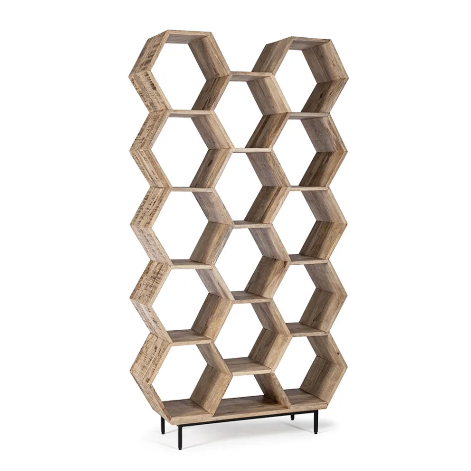Living Room Bokhylla i Mango Wood Honeycomb Design - Carida Viadurini
