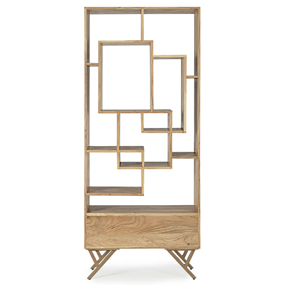 Vardagsrumsbokhylla i Acacia Wood och Homemotion-låda - Auriel Viadurini