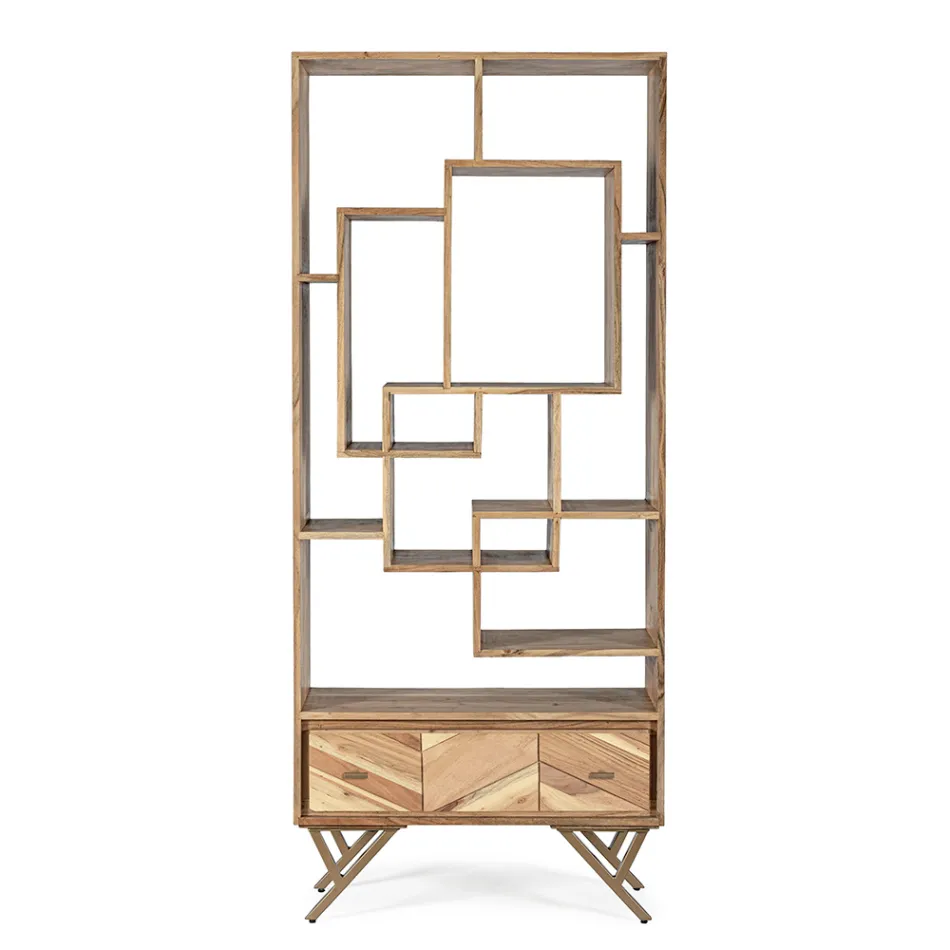 Vardagsrumsbokhylla i Acacia Wood och Homemotion-låda - Auriel Viadurini