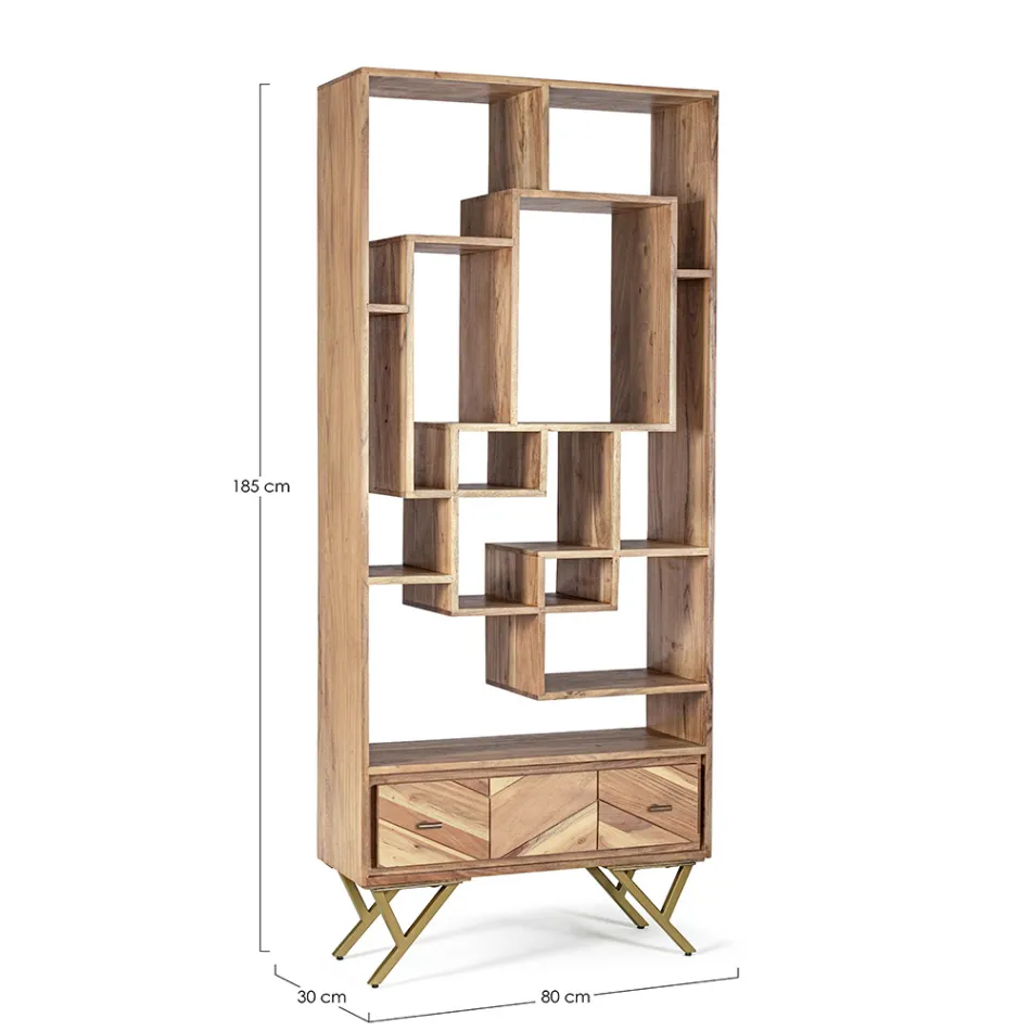 Vardagsrumsbokhylla i Acacia Wood och Homemotion-låda - Auriel Viadurini