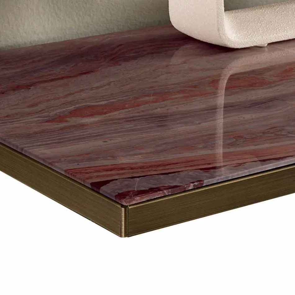 Vardagsrumsskänk i rökt glas och grön eller röd marmor med Led - Leonarda Viadurini