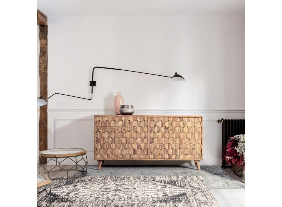 Möbelskänk i Sheesham Wood Design med 4 dörrar Homemotion - Fregene Viadurini