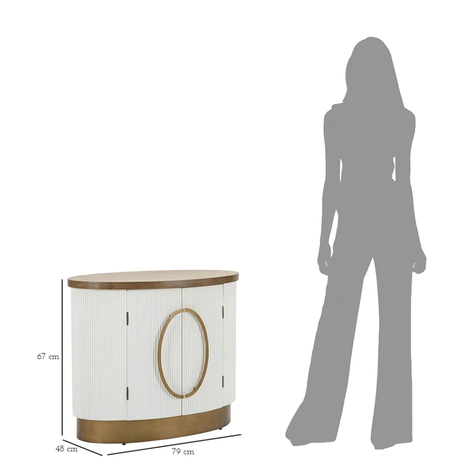 Ovalt träskåp med topp och rundade insatser med 2 dörrar - Rachel Viadurini