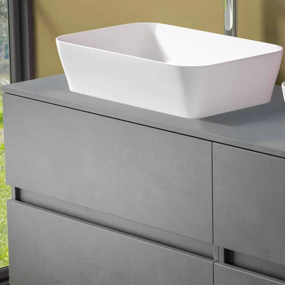 Upphängt badrumsskåp med dubbelt handfat - Mandrillo Viadurini