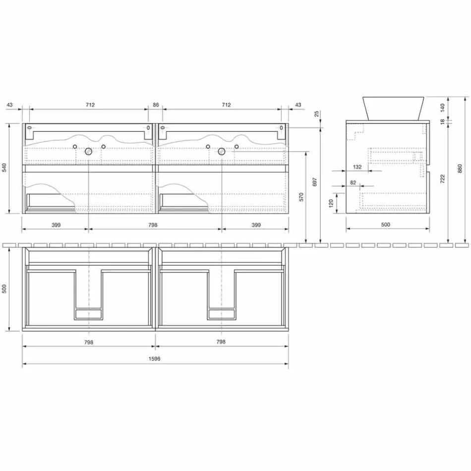 Upphängt badrumsskåp med dubbelt handfat - Mandrillo Viadurini