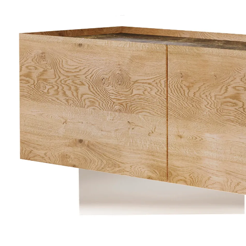 TV-skåp med 3 dörrar med bas i härdat glas Tillverkat i Italien - Soraya Viadurini