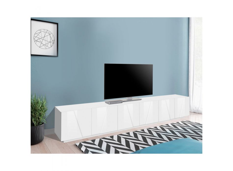 TV-skåp med 4 eller 6 dörrar i vitt trä, betong eller skiffer - Fjona Viadurini