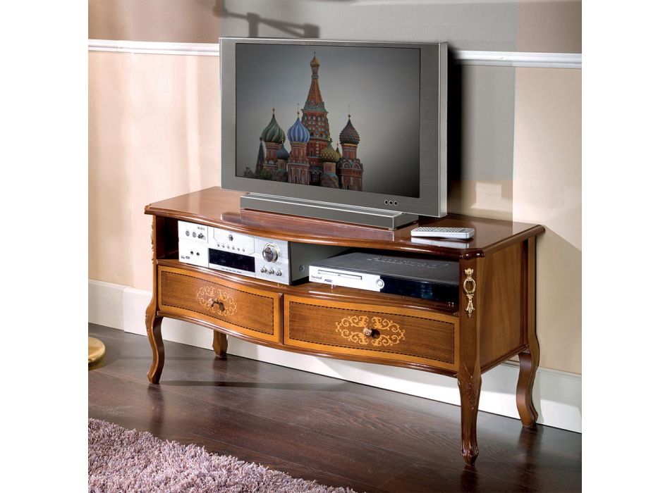 Klassiskt TV-bänk i vitt trä och valnöt Made in Italy - Katerine Viadurini