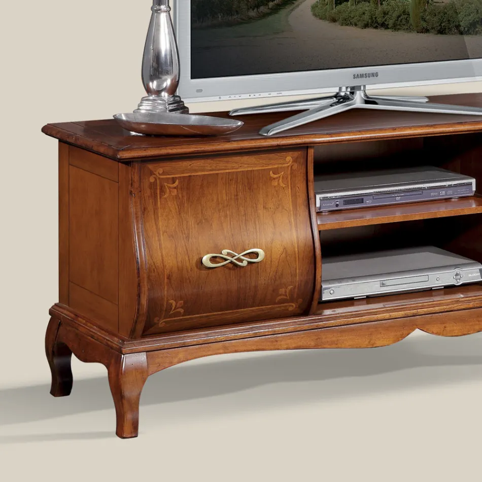 Klassiskt tv-ställ i trä med inlägg tillverkat i Italien - Hastings Viadurini