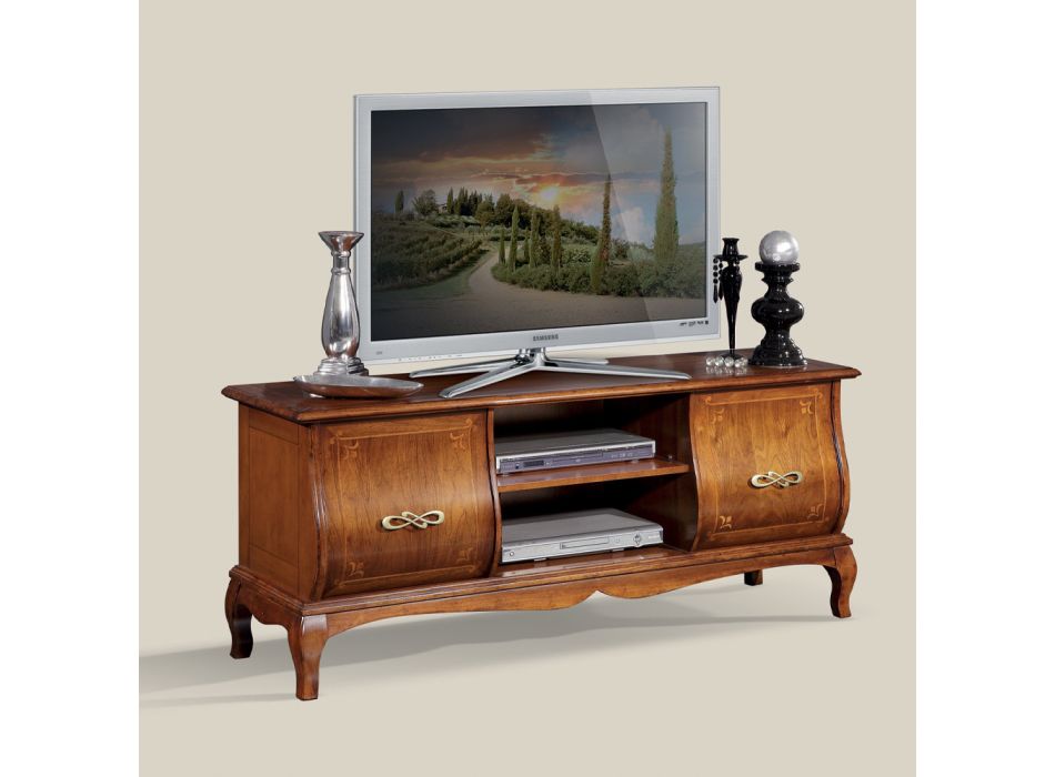 Klassiskt tv-ställ i trä med inlägg tillverkat i Italien - Hastings Viadurini