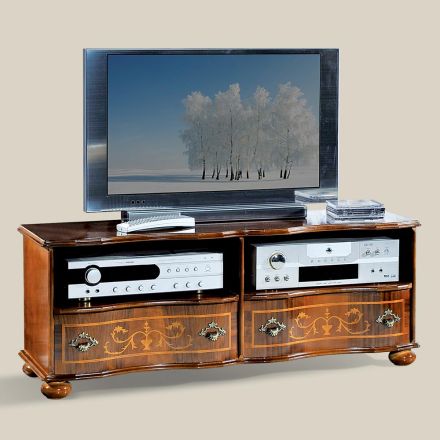 Klassiskt TV-bänk i lyxigt valnötsträ Tillverkat i Italien - Prince Viadurini