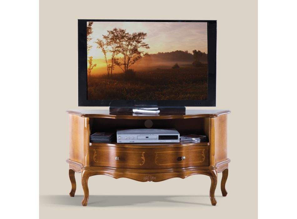Klassiskt TV-skåp i inlagt valnötsträ Tillverkat i Italien - Leonor Viadurini