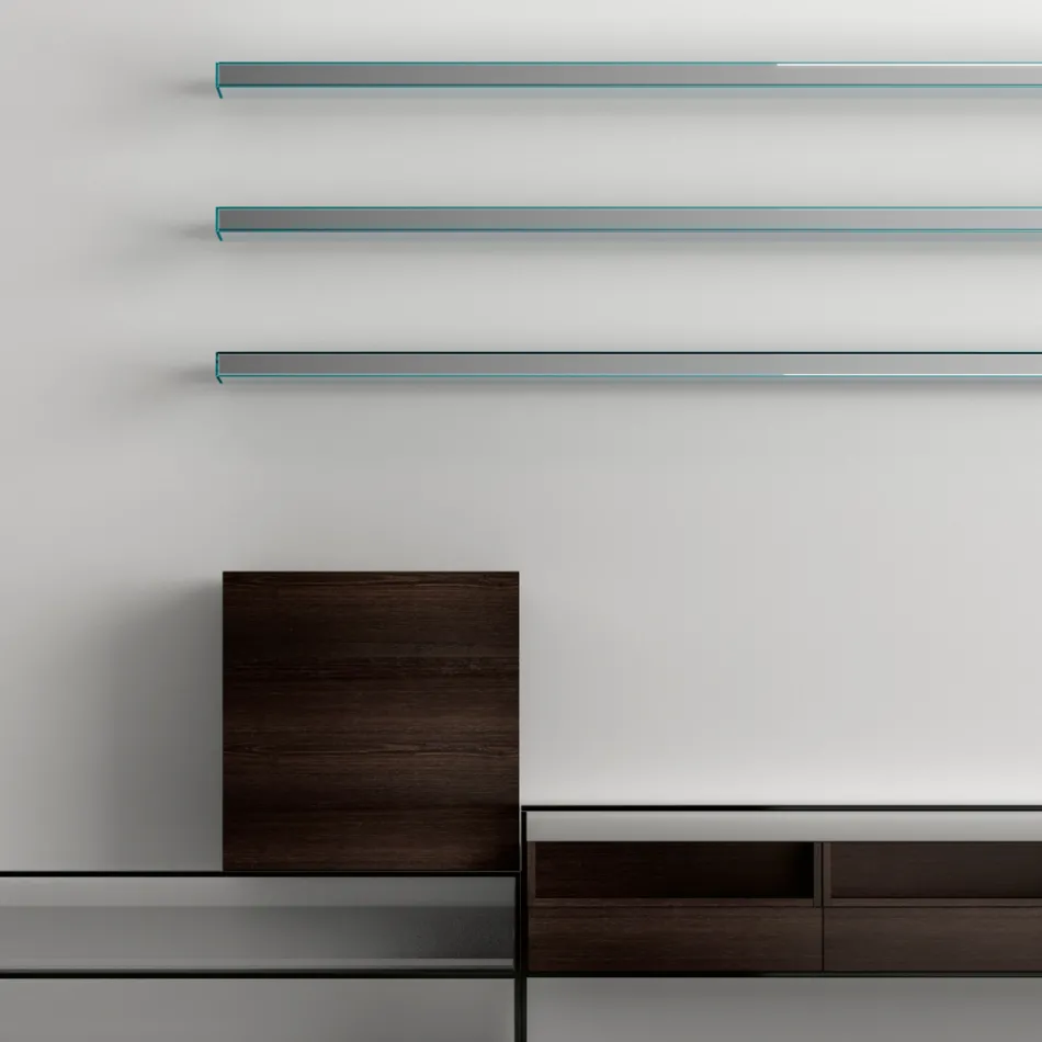 TV-bänk med 3 hyllor och gångjärnsförpackning Made in Italy - Roman Viadurini