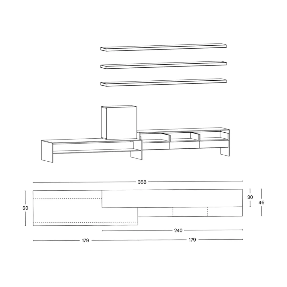 TV-bänk med 3 hyllor och gångjärnsförpackning Made in Italy - Roman Viadurini