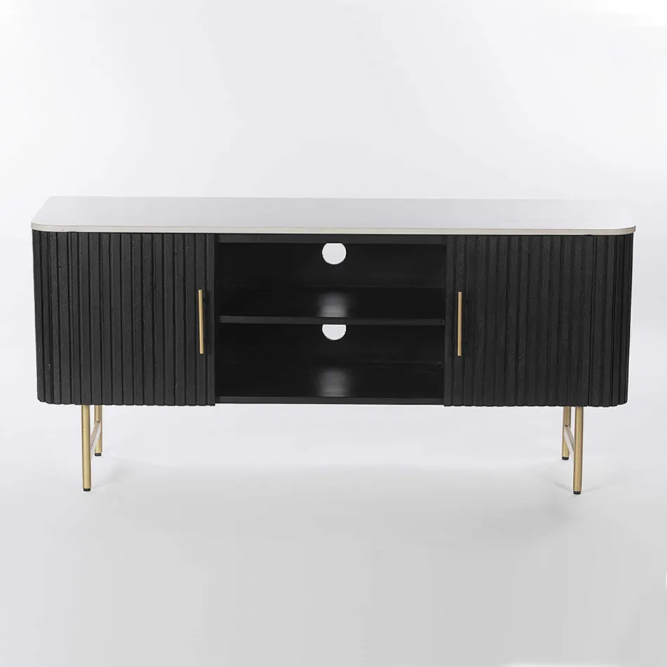 TV-bänk med marmorskiva och ram i mangoträ - Fisherman Viadurini