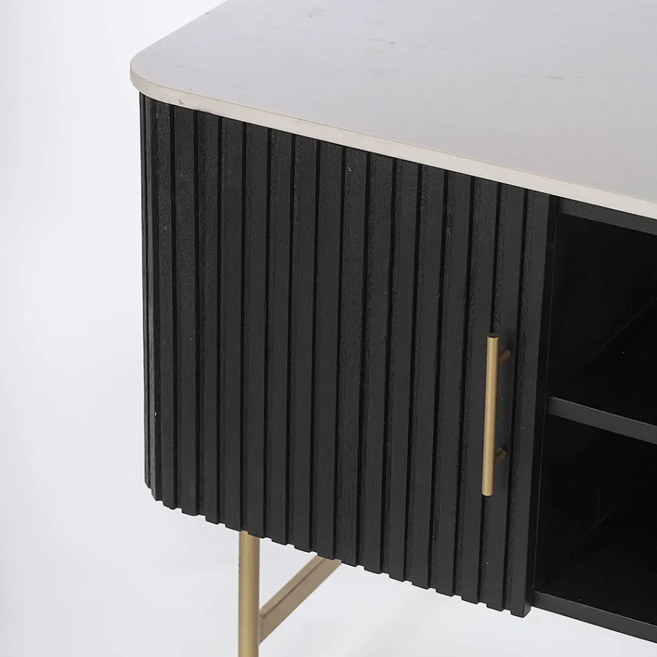 TV-bänk med marmorskiva och ram i mangoträ - Fisherman Viadurini