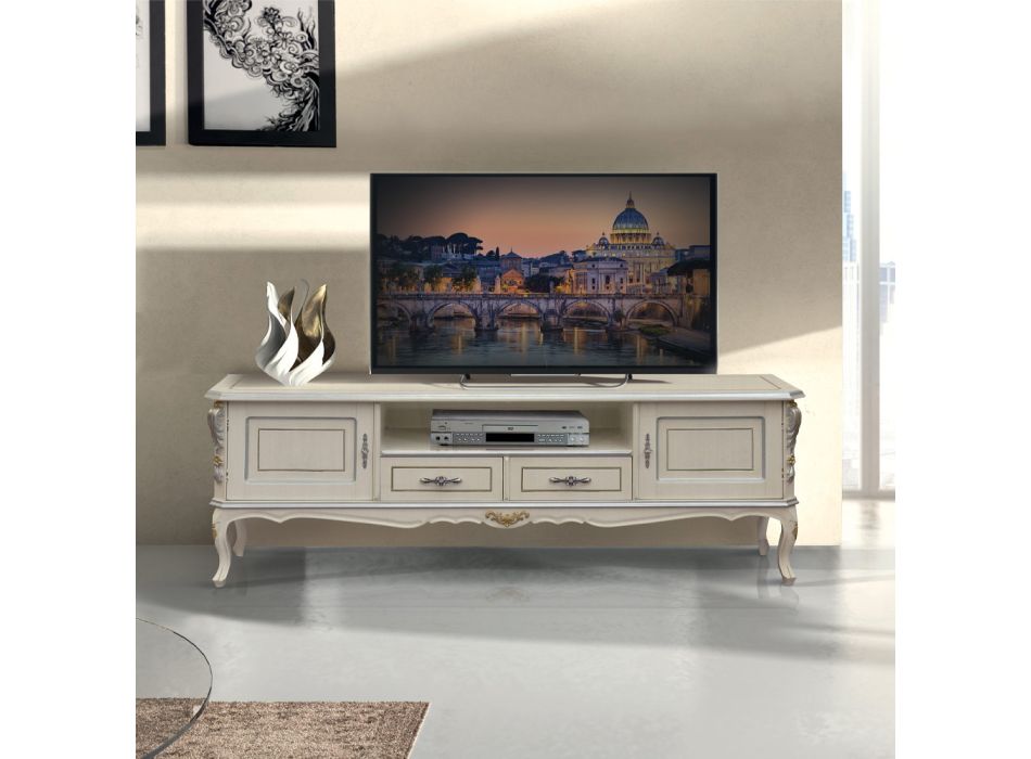 Lyxigt TV-skåp i vitt och silverträ Tillverkat i Italien - Cheverny Viadurini