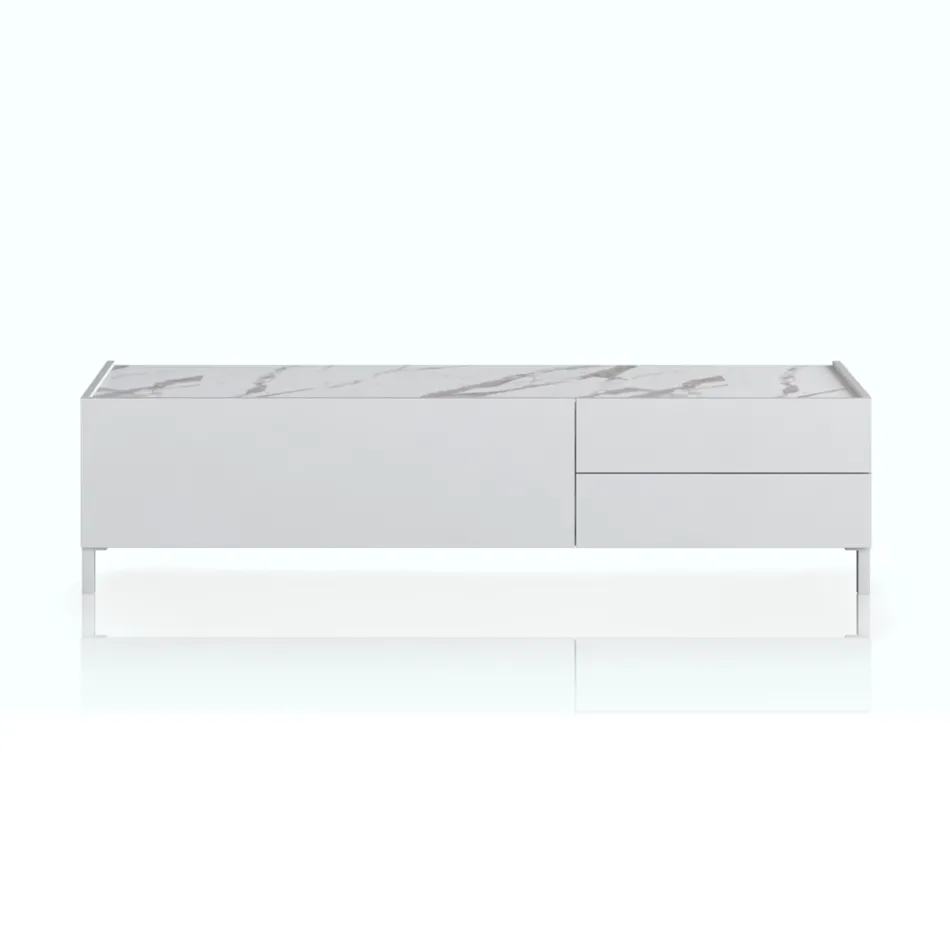 TV-bänk i trä med 1 dörr och 2 lådor - Tantalo Viadurini