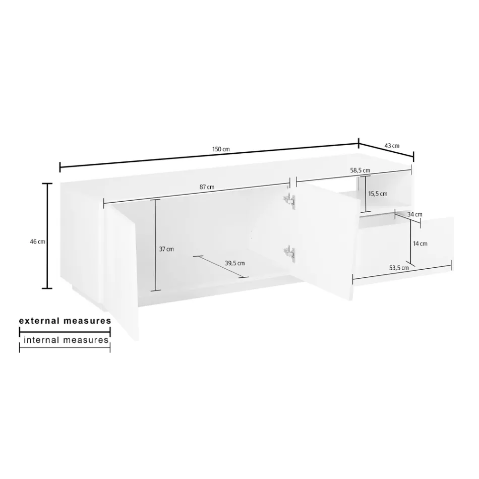 Design Trä TV-skåp 2 luckor 1 låda och öppet fack - Joris Viadurini