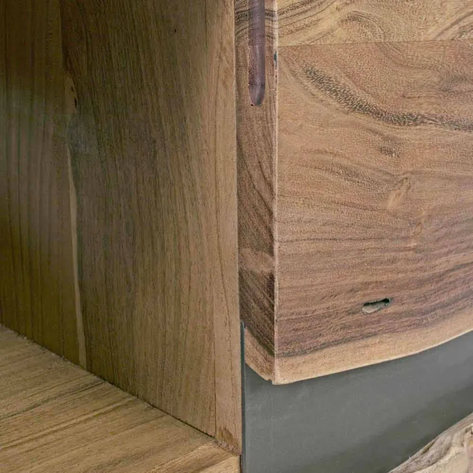 Homemotion TV-stativ i mangoträ med metallinsatser - Sonia Viadurini