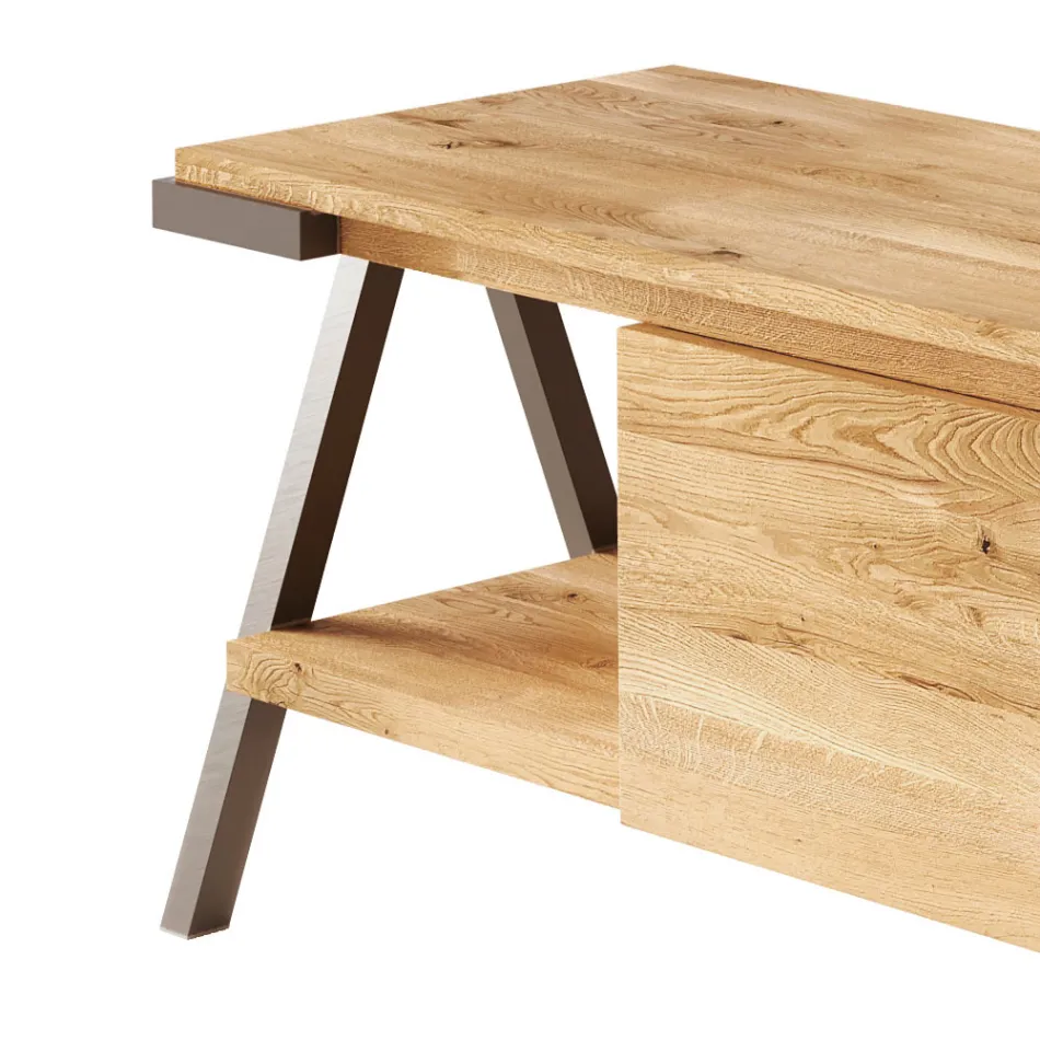 TV-bänk i knuten ek, trä och metall Tillverkad i Italien - Jennifer Viadurini