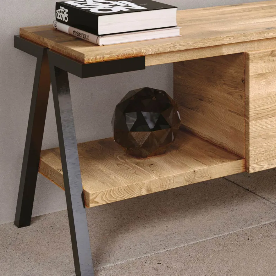 TV-bänk i knuten ek, trä och metall Tillverkad i Italien - Jennifer Viadurini