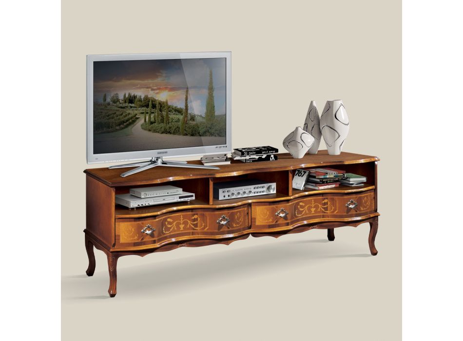 Klassiskt TV-ställ i trä med fack och lådor Tillverkat i Italien - Prince Viadurini