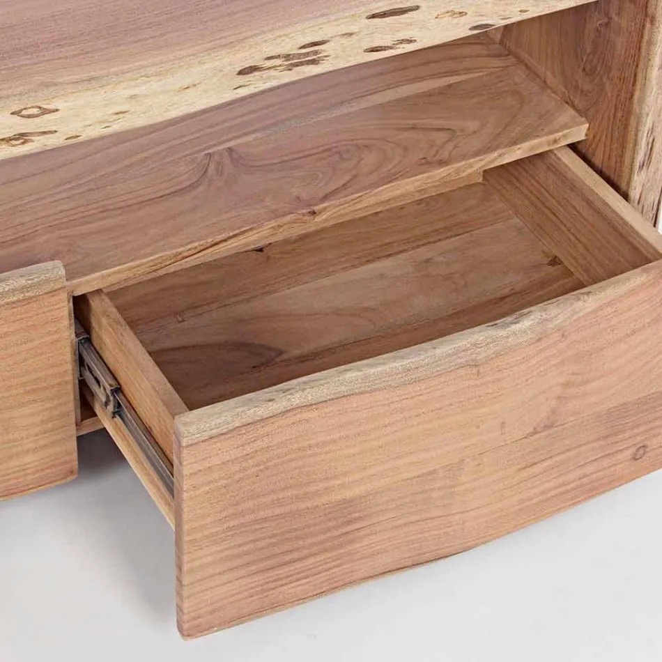 Modern TV-stativ i akaciaträ med 3 lådor Homemotion - Lauro Viadurini