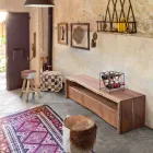 Modern TV-stativ i akaciaträ med 3 lådor Homemotion - Lauro Viadurini