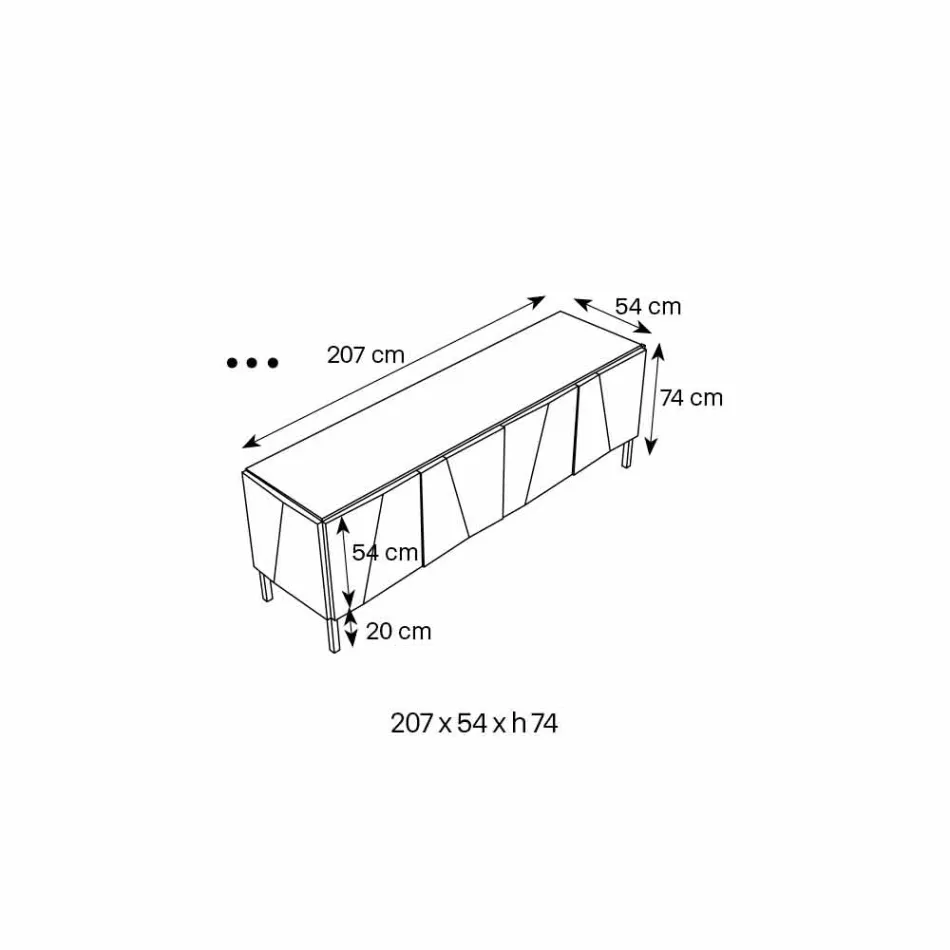Vardagsrumsskåp i matt svart trä och spegelglas topp Liscio - Senese Viadurini