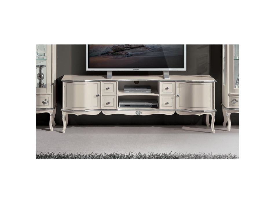 Vardagsrum TV-bänk vit och silver trä Tillverkad i Italien - Windsor Viadurini