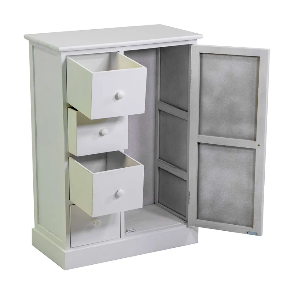 Träskåp för inomhusbruk med 1 dörr och 4 lådor - Meduse Viadurini