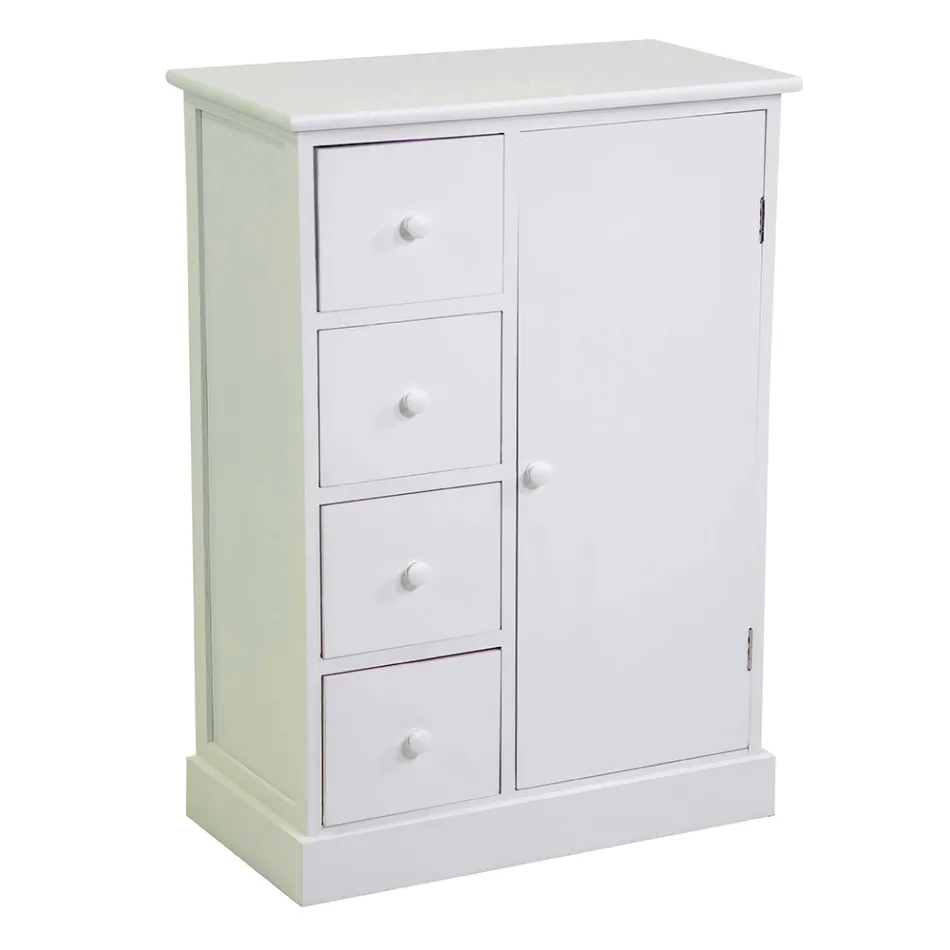 Träskåp för inomhusbruk med 1 dörr och 4 lådor - Meduse Viadurini