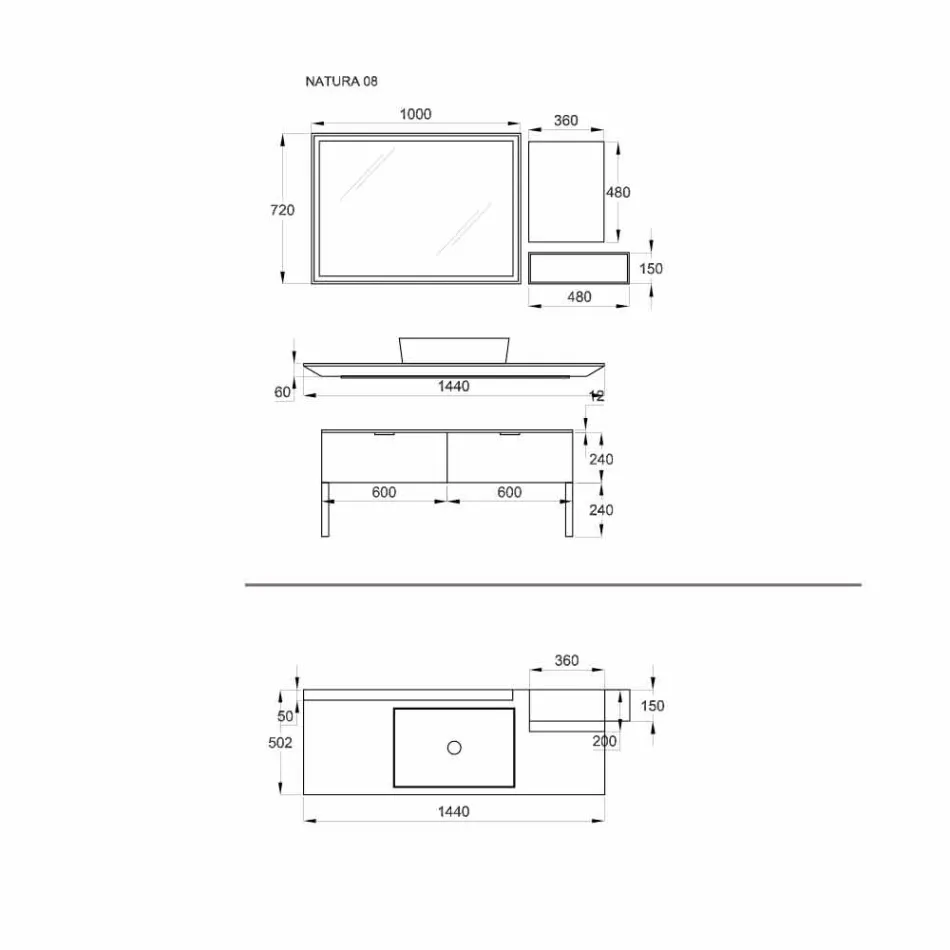 Lyxiga badrumsmöbler i modern design i naturligt trä och svart - Alide Viadurini