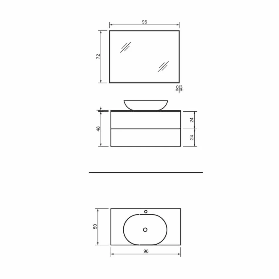 Hängande badrumsmöbler Bas 2 lådor, handfat och spegel, Precious - Renga Viadurini