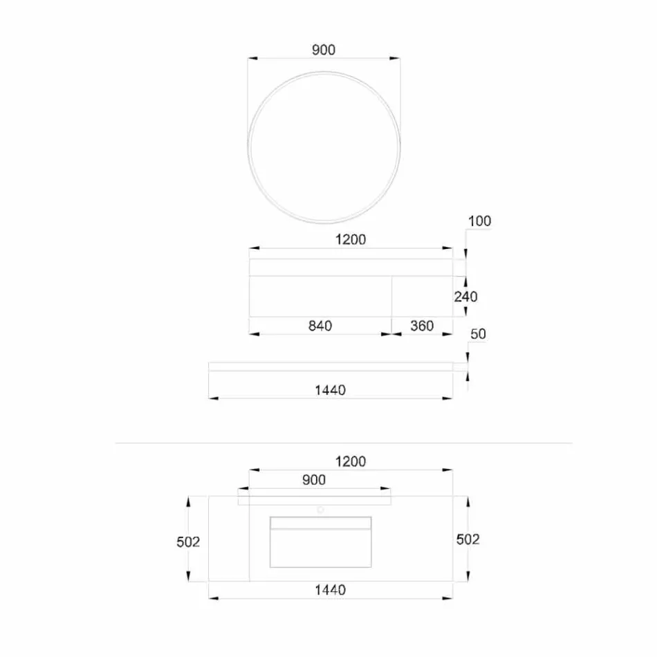 Hängande badrumsmöbler Kopparbasbas, 2 lådor, hyllplan och spegel - Renga Viadurini