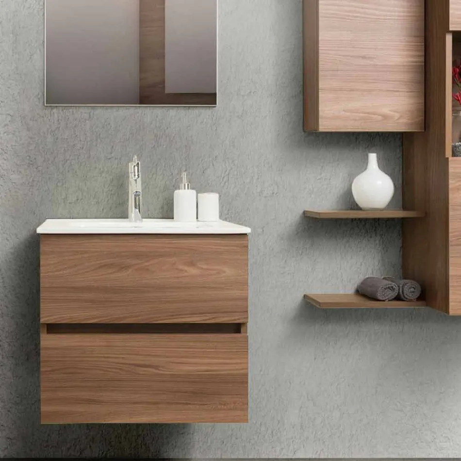 Hängande design badrumsmöbler i Melamine Walnut - Becky Viadurini