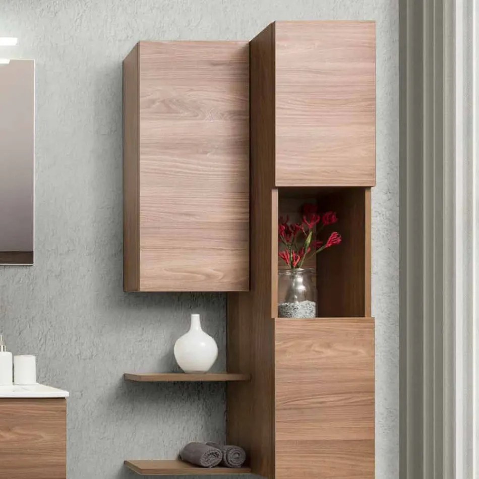 Hängande design badrumsmöbler i Melamine Walnut - Becky Viadurini