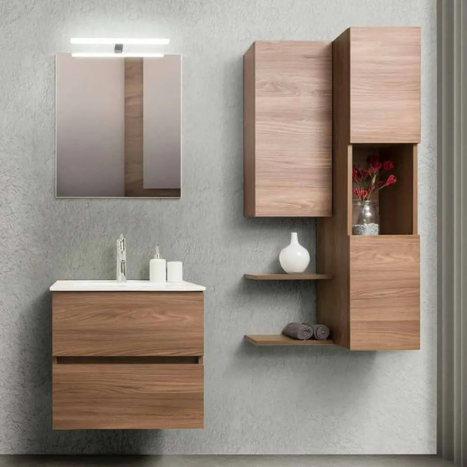Hängande design badrumsmöbler i Melamine Walnut - Becky Viadurini