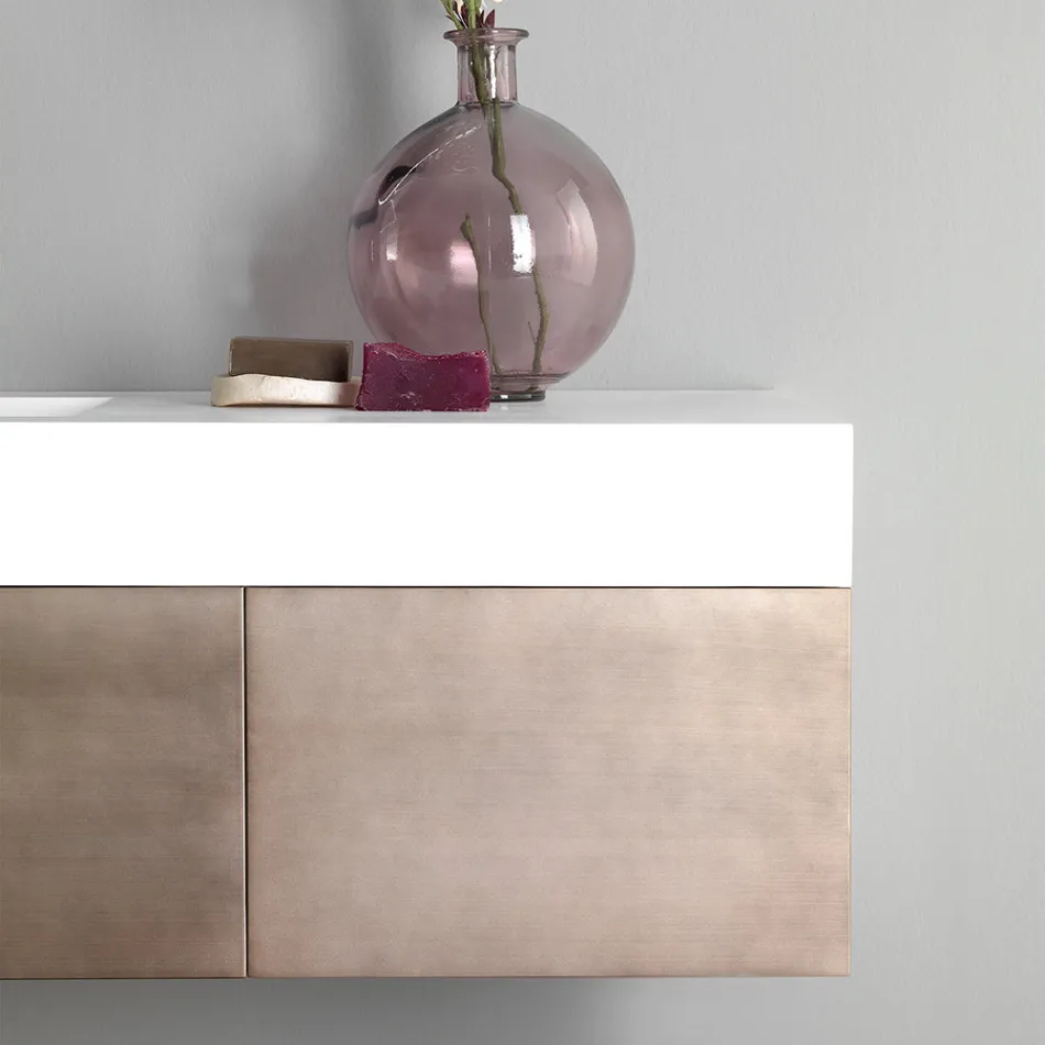 Upphängda badrumsmöbler i metall, MDF-trä och stonelight tillverkad i Italien - Renga Viadurini