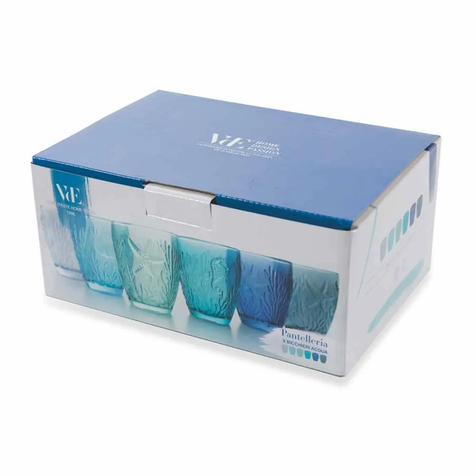 Moderna blåfärgade glasögon 6 delar vattenservice - Mazara Viadurini