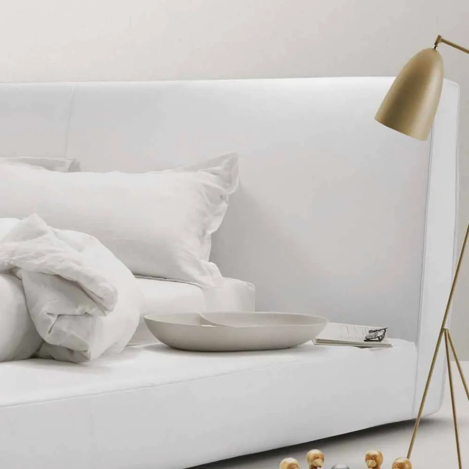 My Home Long Island vadderade läder dubbelsäng gjord i Italien Viadurini