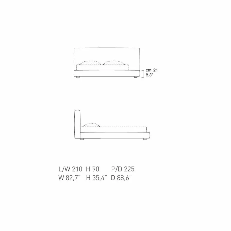 My Home Long Island vadderade läder dubbelsäng gjord i Italien Viadurini