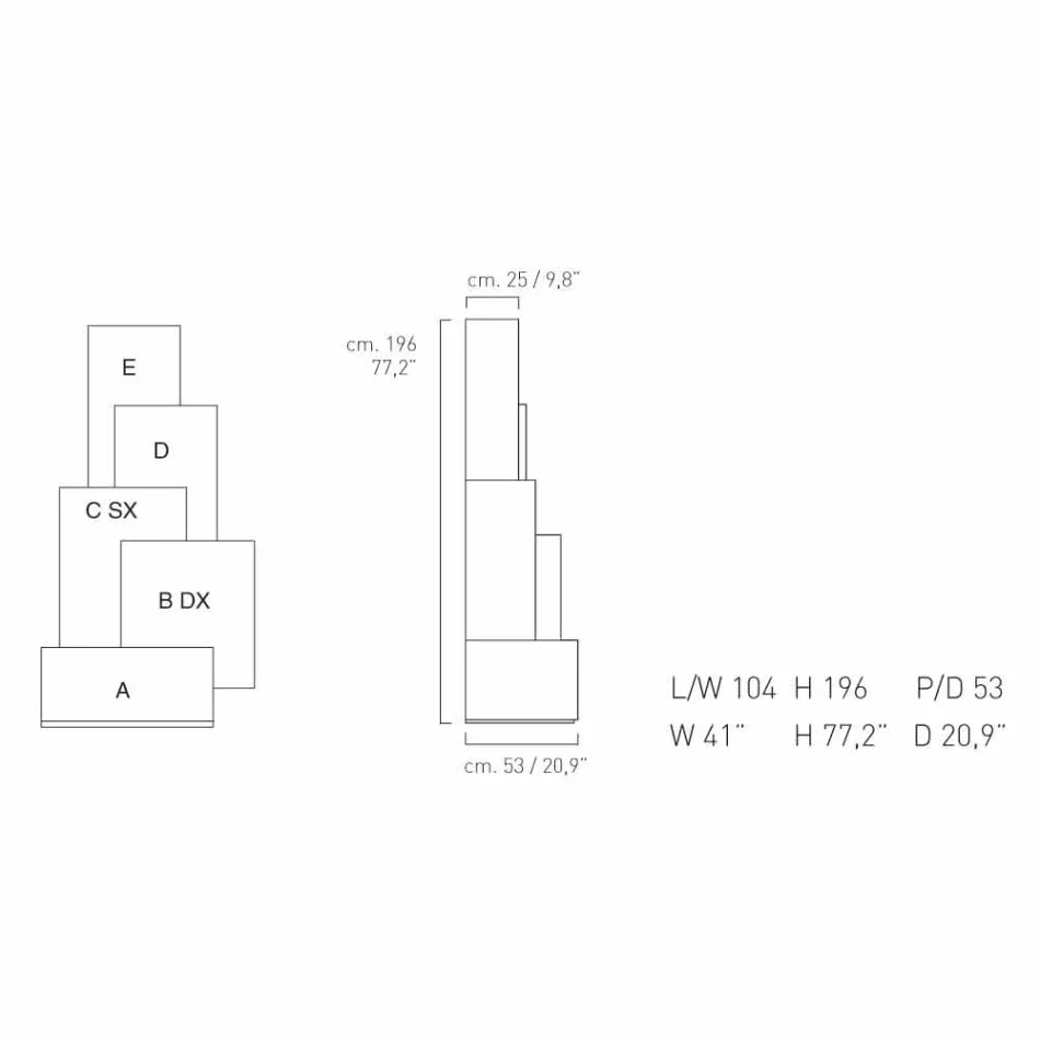 Mitt hem Tetris mobila vardagsrumsdesign MDF H196cm gjord i Italien Viadurini